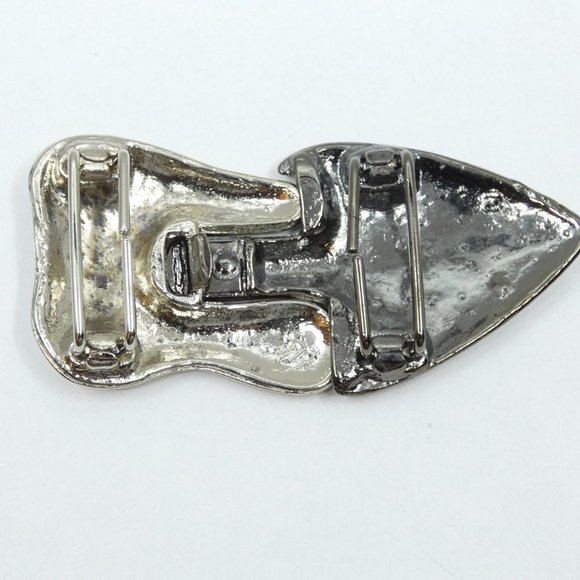 Vintage NOS Silver & Gunmetal Abstract Arrow Shape Interlocking Metal Bu… - Picture 3 of 6